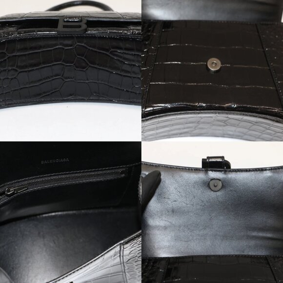 Balenciaga Hourglass Small Handbag Crocodile Embossed - Black - Picture 14 of 14